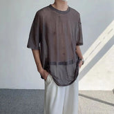 Hearujoy Mesh See Through O Neck T-shirt Men's Sexy Short-sleeved Top Tees Fashion Sexy Nightclub Club Clothing LGBT Genderless Camisate